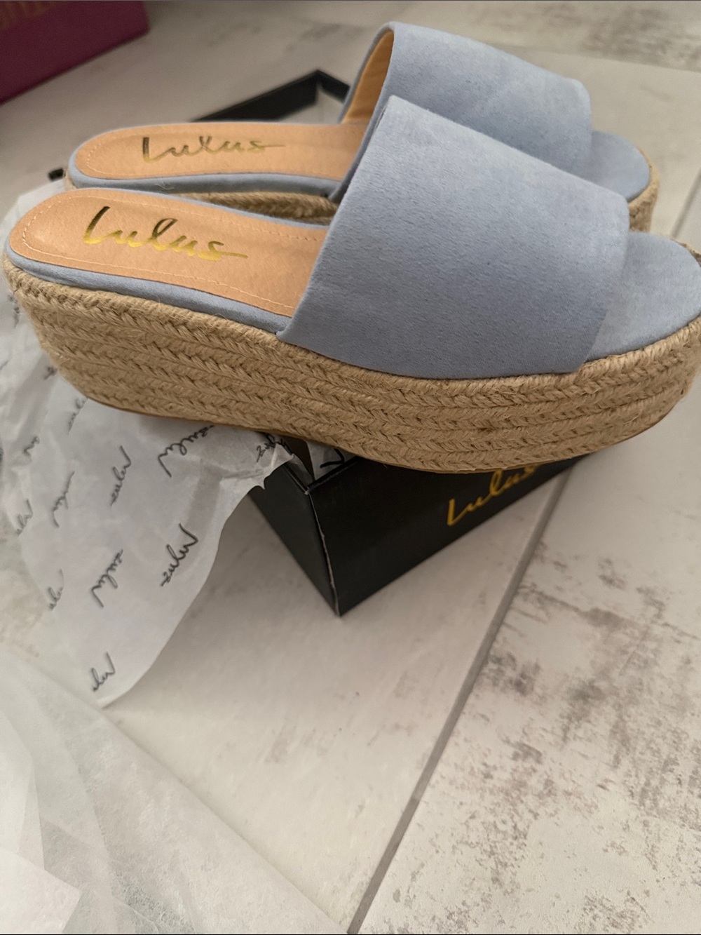 Lulu's Baby Blue O’AHU 2 Espadrille Platform Slide Sandals Size 5.5